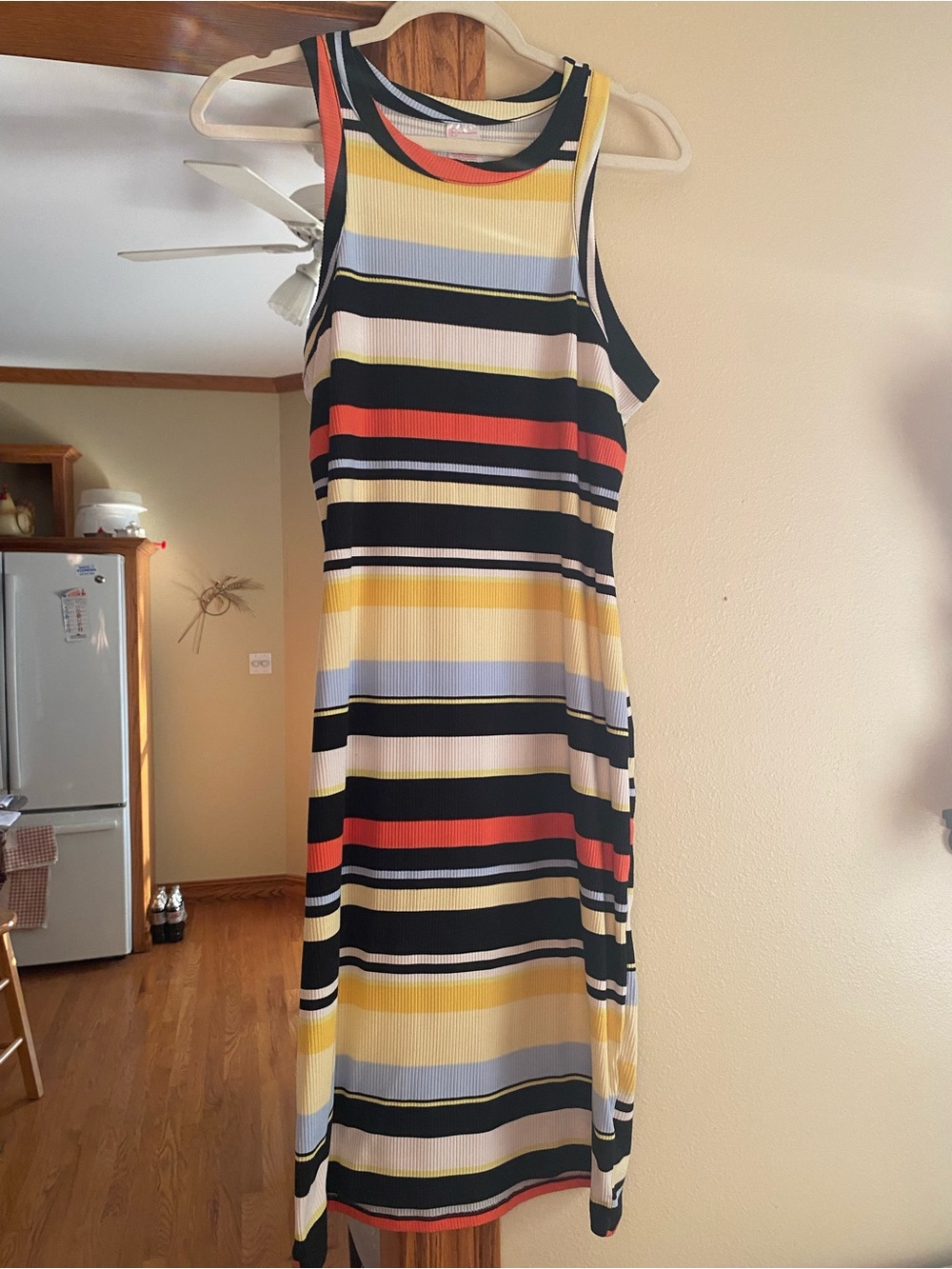No Boundaries Striped Sleeveless Midi Dress in Yellow, Black & Coral size 11-13